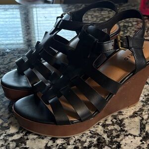 Torrid Black and Brown Strappy Wedges